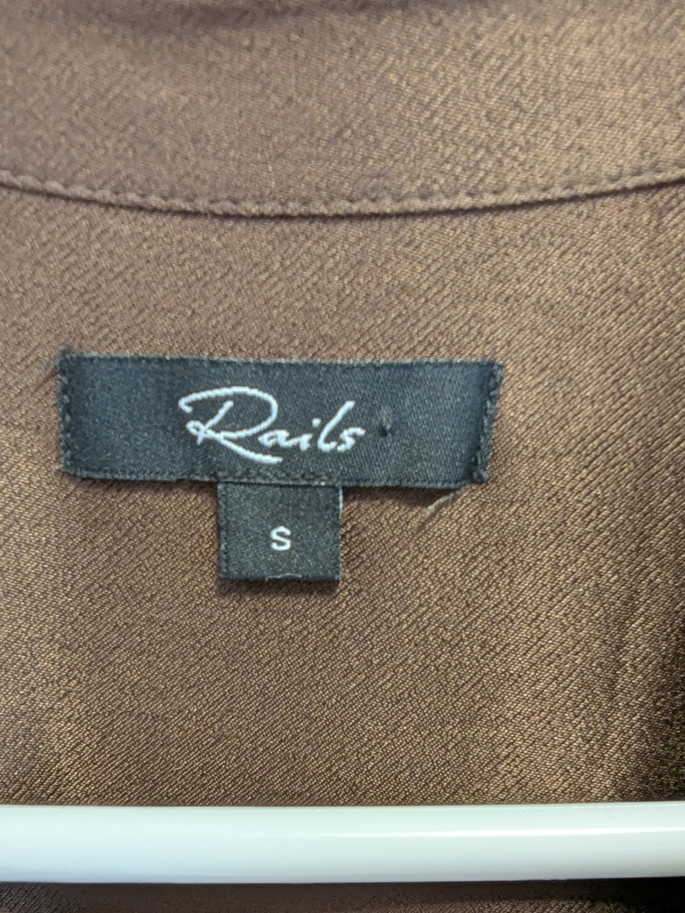 Rails Brown Silky Blouse | Drapey Minimalist Button Front Top - Picture 7 of 8
